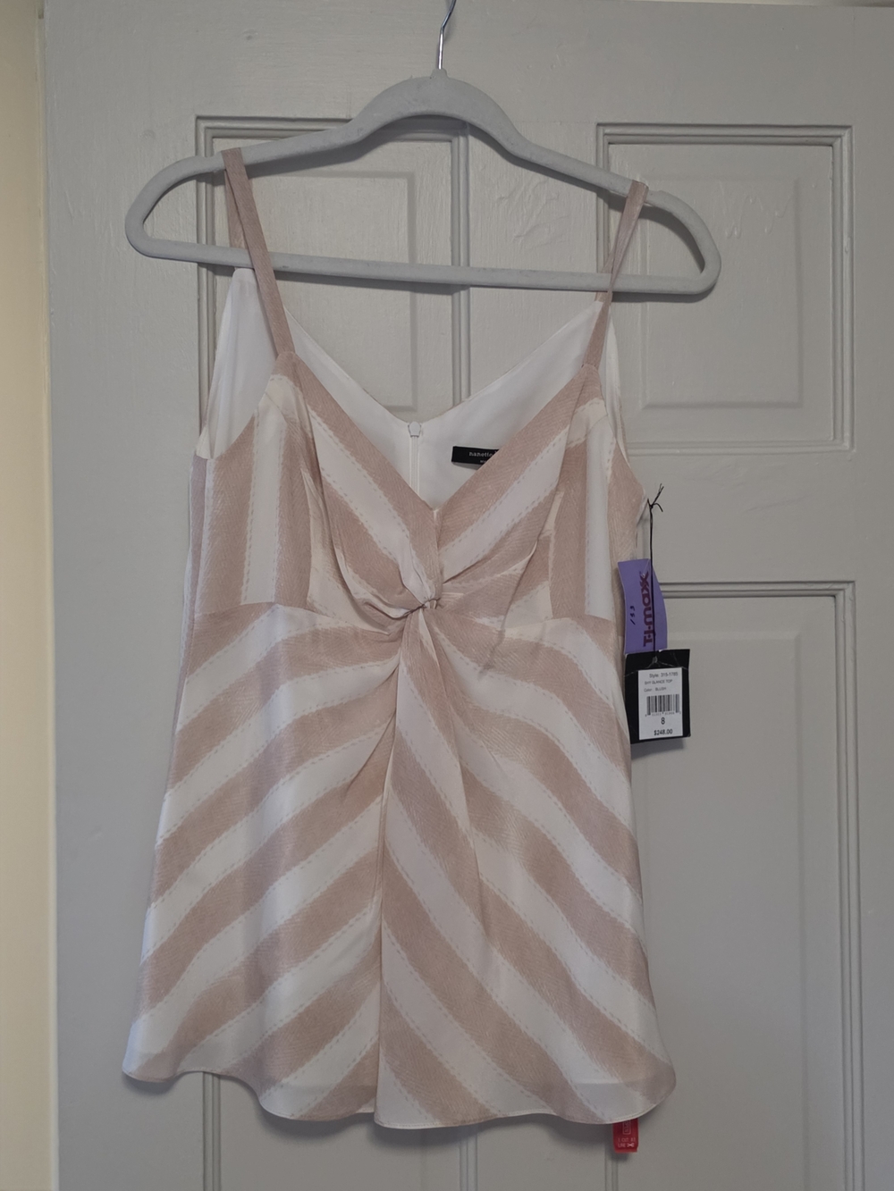 Nanette Lepore 8 Striped Knot Front Spaghetti Strap Top in Blush and White